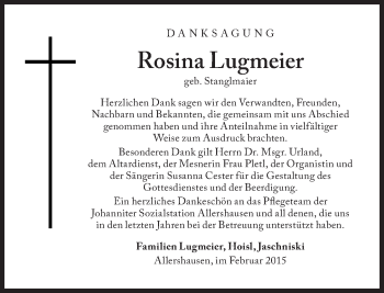 Traueranzeige von Rosina Lugmeier von Süddeutsche Zeitung