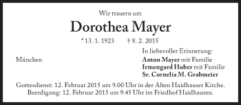 Traueranzeige von Dorothea Mayer von Süddeutsche Zeitung