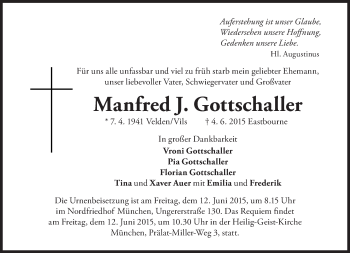 Traueranzeige von Manfred J. Gottschaller von Süddeutsche Zeitung