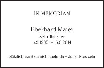 Traueranzeige von Eberhard Maier von Süddeutsche Zeitung