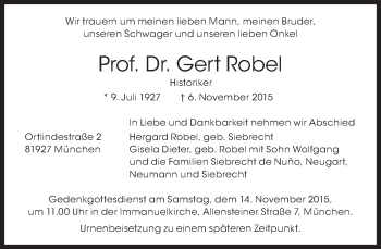 Traueranzeige von Gert Robel von Süddeutsche Zeitung