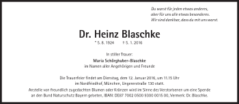 Traueranzeige von Heinz Blaschke von Süddeutsche Zeitung
