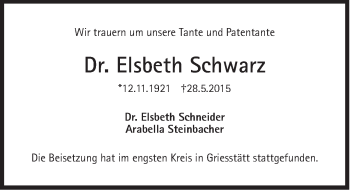 Traueranzeige von Elsbeth Schwarz von Süddeutsche Zeitung