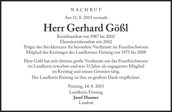 Traueranzeige von Gerhard Gößl von Süddeutsche Zeitung