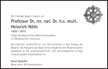 Traueranzeige von Heinrich Nöth von Süddeutsche Zeitung