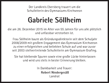 Traueranzeige von Gabriele Söllheim von Süddeutsche Zeitung