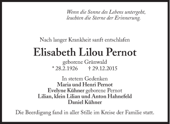 Traueranzeige von Elisabeth Lilou Pernot von Süddeutsche Zeitung