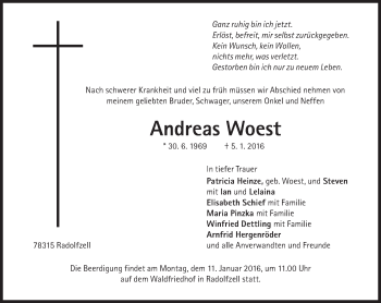 Traueranzeige von Andreas Woest von Süddeutsche Zeitung