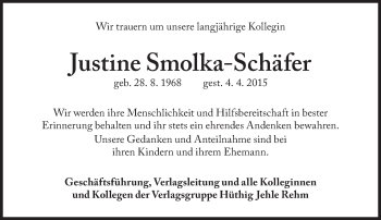Traueranzeige von Justine Smolka-Schäfer von Süddeutsche Zeitung