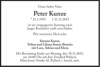 Traueranzeige von Peter Kunze von Süddeutsche Zeitung