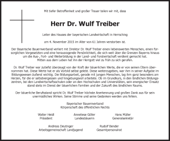 Traueranzeige von Wulf Treiber von Süddeutsche Zeitung