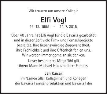 Traueranzeige von Elfi Vogl von Süddeutsche Zeitung