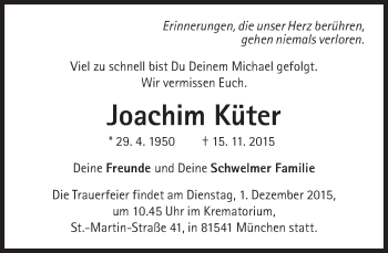 Traueranzeige von Joachim Küter von Süddeutsche Zeitung