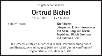 Traueranzeige von Ortrud Bichel von Süddeutsche Zeitung