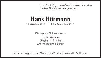 Traueranzeige von Hans Hörmann von Süddeutsche Zeitung