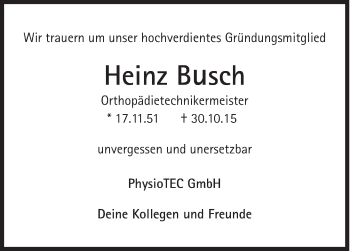 Traueranzeige von Heinz Busch von Süddeutsche Zeitung