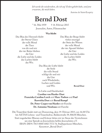 Traueranzeige von Bernd Dost von Süddeutsche Zeitung