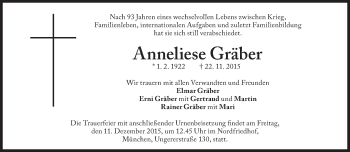 Traueranzeige von Anneliese Gräber von Süddeutsche Zeitung