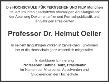 Traueranzeige von Helmut Oeller von Süddeutsche Zeitung
