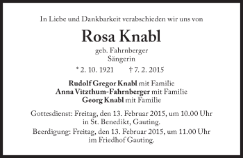 Traueranzeige von Rosa Knabl von Süddeutsche Zeitung