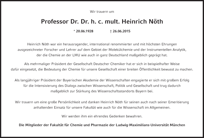  Traueranzeige für Heinrich Nöth vom 04.07.2015 aus Süddeutsche Zeitung