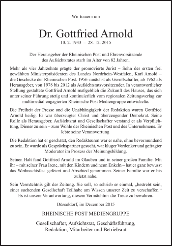 Traueranzeige von Gottfried Arnold von Süddeutsche Zeitung