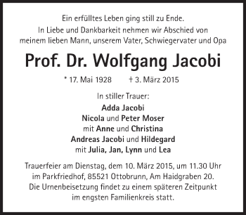 Traueranzeige von Wolfgang Jacobi von Süddeutsche Zeitung