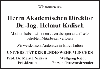 Traueranzeige von Helmut Kulisch von Süddeutsche Zeitung