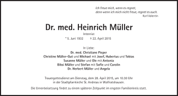 Traueranzeige von Heinrich Müller von Süddeutsche Zeitung