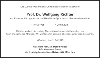 Traueranzeige von Wolfgang Richter von Süddeutsche Zeitung