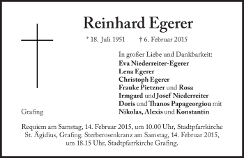 Traueranzeige von Reinhard Egerer von Süddeutsche Zeitung