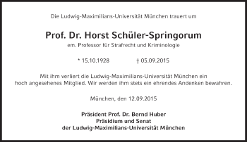 Traueranzeige von Horst Schüler-Springorum von Süddeutsche Zeitung
