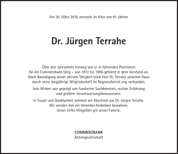 Traueranzeige von Jürgen Terrahe von Süddeutsche Zeitung