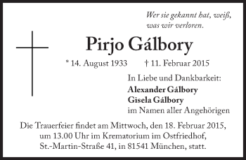 Traueranzeige von Pirjo Gálbory von Süddeutsche Zeitung