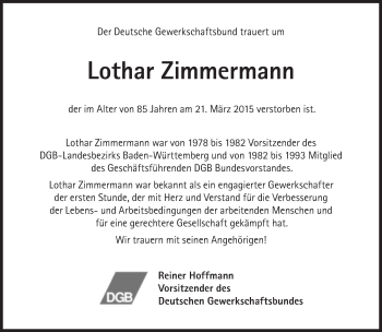Traueranzeige von Lothar Zimmermann von Süddeutsche Zeitung