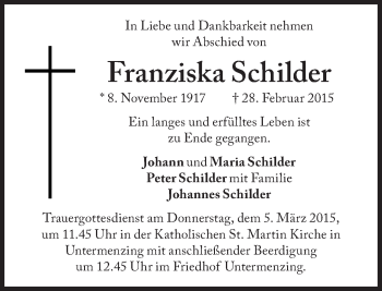 Traueranzeige von Franziska Schilder von Süddeutsche Zeitung