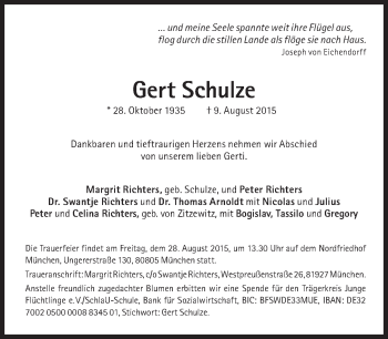 Traueranzeige von Gert Schulze von Süddeutsche Zeitung