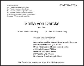 Traueranzeige von Stella von Dercks von Süddeutsche Zeitung