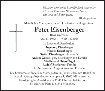 Traueranzeige von Peter Eisenberger von Süddeutsche Zeitung