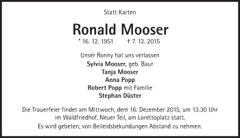Traueranzeige von Ronald Mooser von Süddeutsche Zeitung