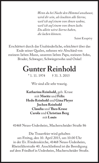 Traueranzeige von Gunter Reinhold von Süddeutsche Zeitung