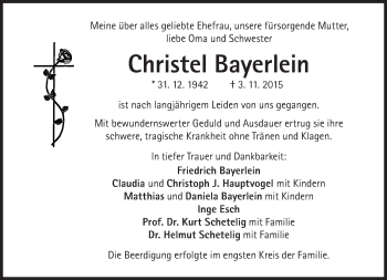 Traueranzeige von Christel Bayerlein von Süddeutsche Zeitung
