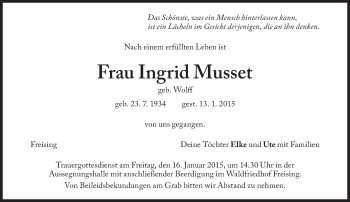 Traueranzeige von Ingrid Musset von Süddeutsche Zeitung