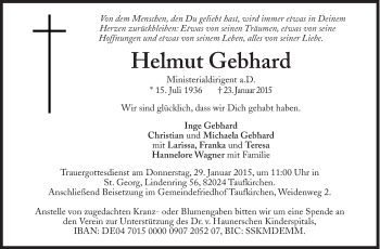 Traueranzeige von Helmut Gebhard von Süddeutsche Zeitung