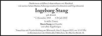 Traueranzeige von Ingeborg Stang von Süddeutsche Zeitung