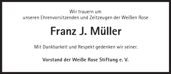 Traueranzeige von Franz Josef Müller von Süddeutsche Zeitung