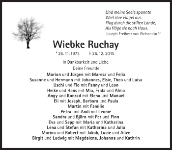 Traueranzeige von Wiebke Ruchay von Süddeutsche Zeitung