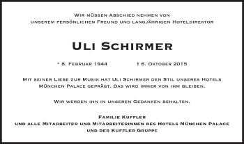 Traueranzeige von Uli Schirmer von Süddeutsche Zeitung