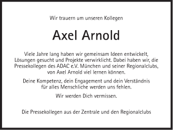 Traueranzeige von Axel Arnold von Süddeutsche Zeitung