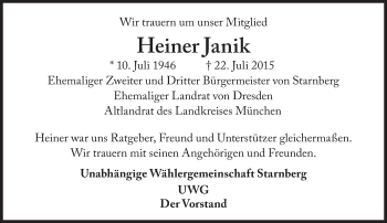 Traueranzeige von Heiner Janik von Süddeutsche Zeitung